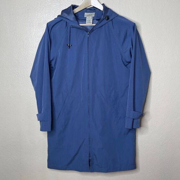 L.L. Bean Jacket Woman's Small Blue Full Zip Hooded Rain Coat Pockets Casual - Picture 1 of 11